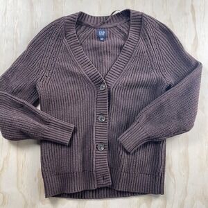 Gap Cardigan Sweater Womens XS Brown Chunky Knit Button Front V Neck Long Sleeve